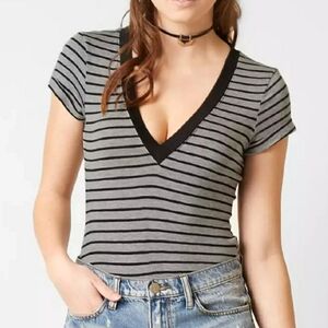 Free People Me Oh My Striped V-Neck Top Bodysuit